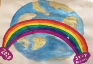 Drawing of the world with rainbow