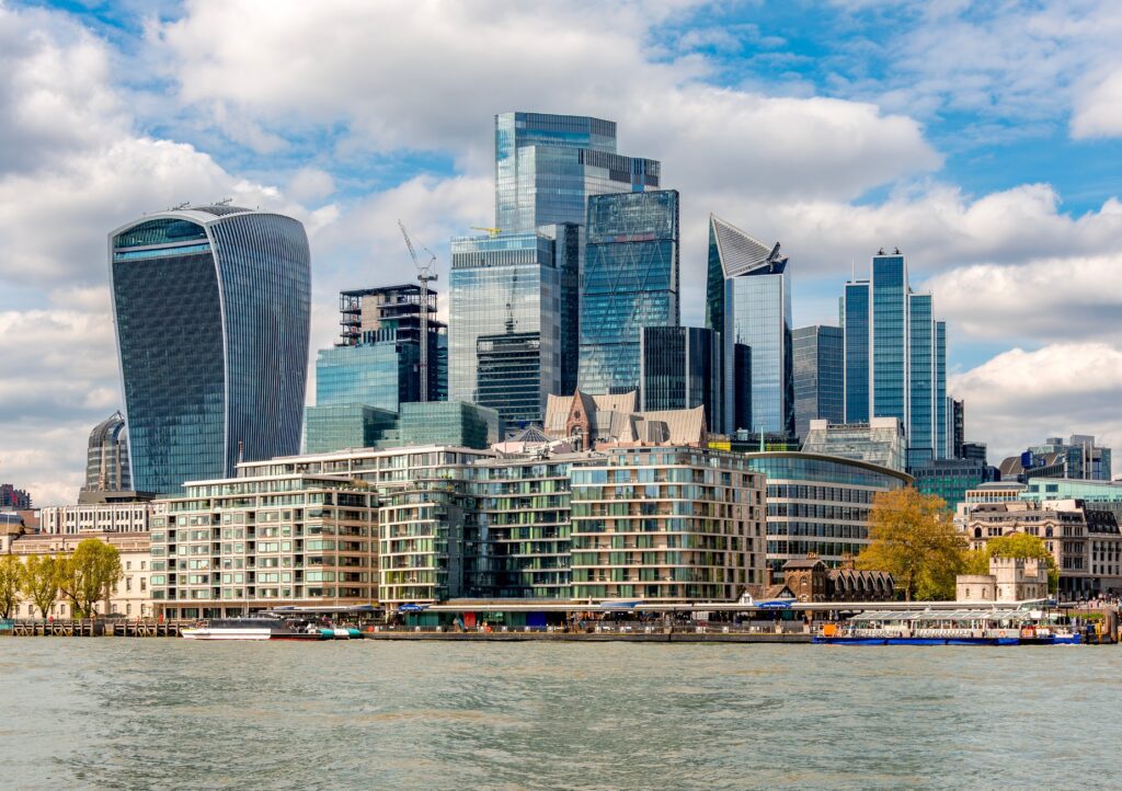 City,Of,London,Skyscrapers,And,Thames,River,,Uk